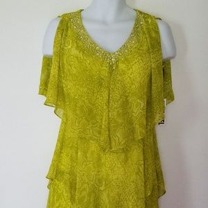 NWT VICKY TIEL Dress Stretch Split Sleeve layered